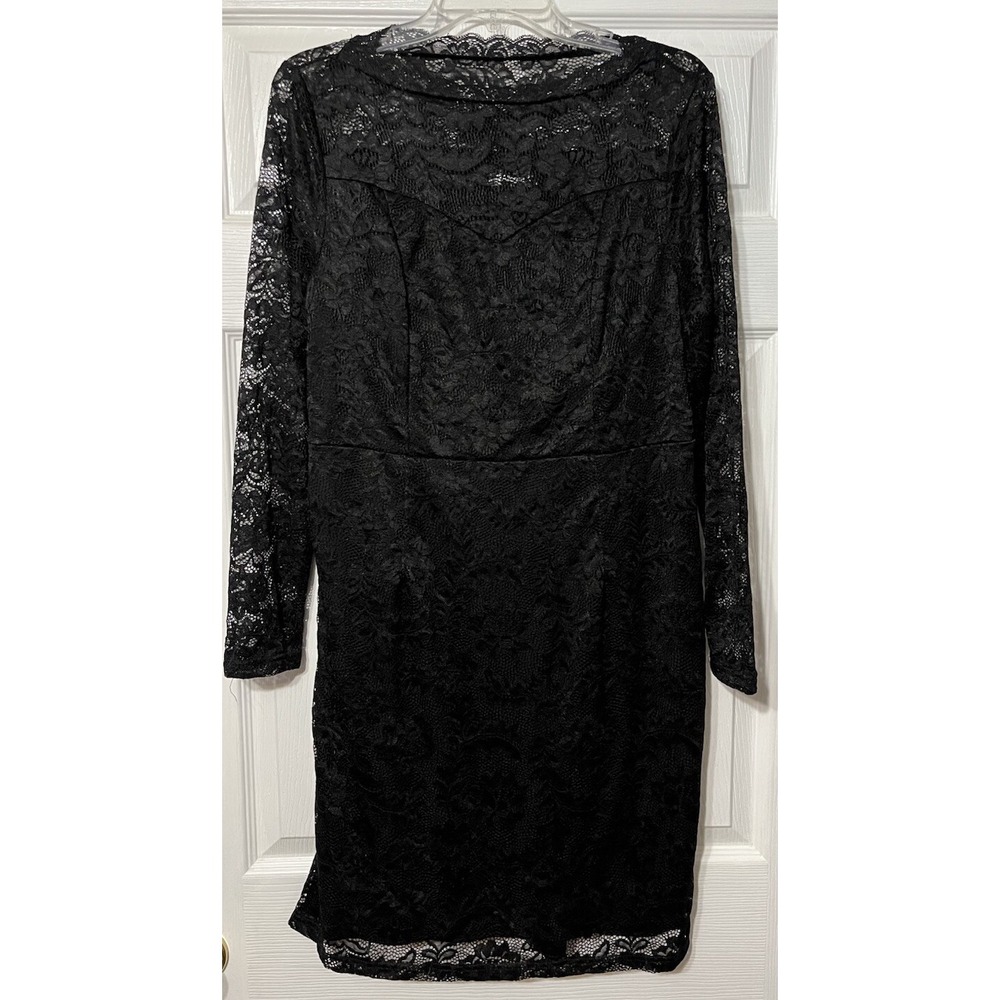 Allegra K elegant floral black lace long sleeve Bodycon cocktail dress Large NWT